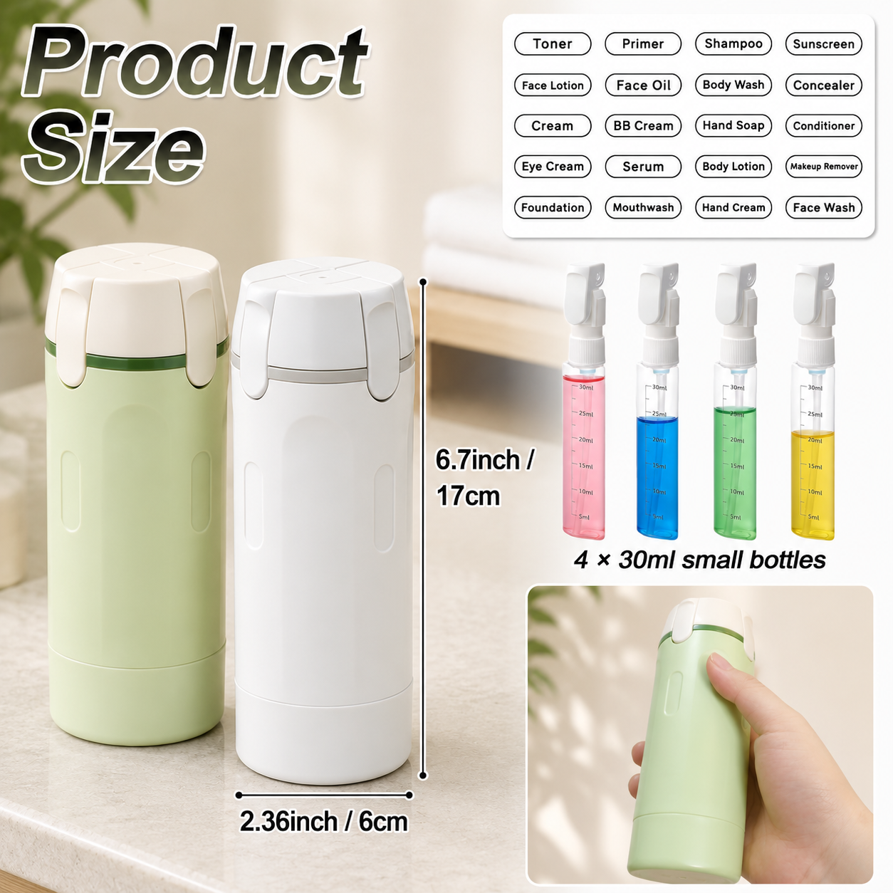 MOVALLA 4-in-1 Travel Dispenser Bottle