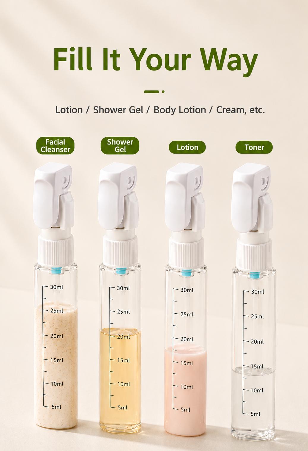 MOVALLA 4-in-1 Travel Dispenser Bottle